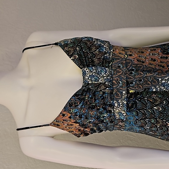 VTG HYPNOTIZED 1990s Peacock Spaghetti Strap High Waist Resort Slip Maxi Dress - Picture 3 of 9